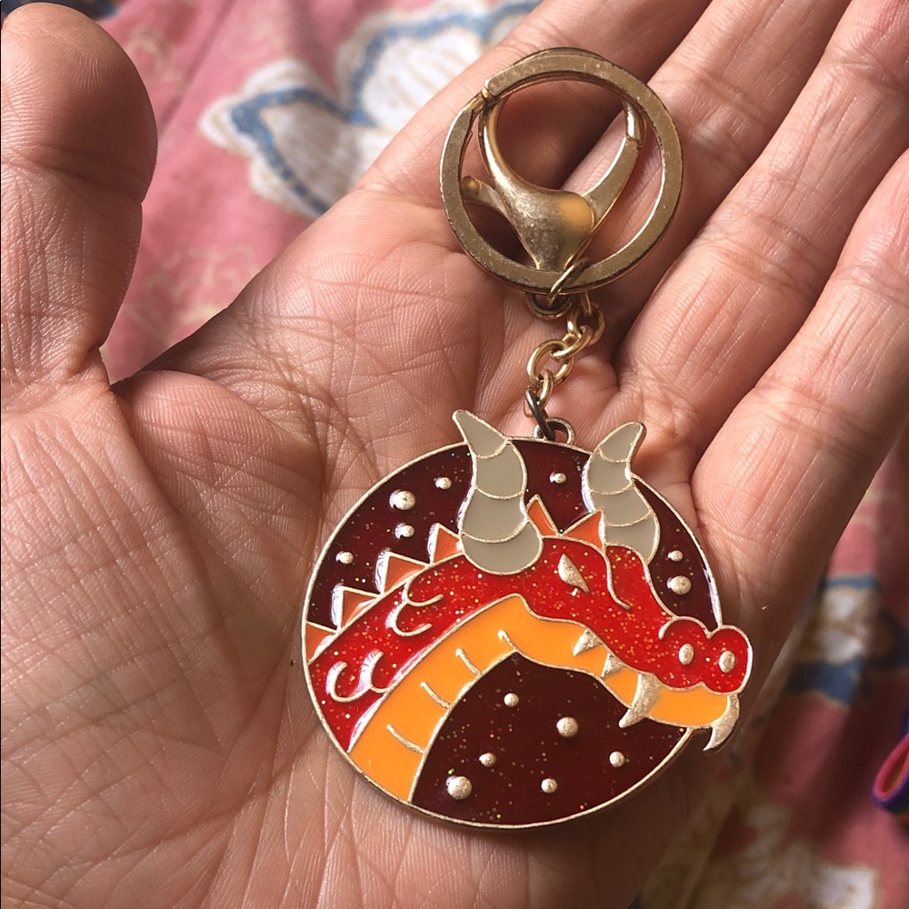 Gold-Tone Red & Orange Dragon Key & Card Holder Charm